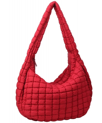 Puffy Quilted Nylon Large Shoulder bag Hobo NQ129 RED